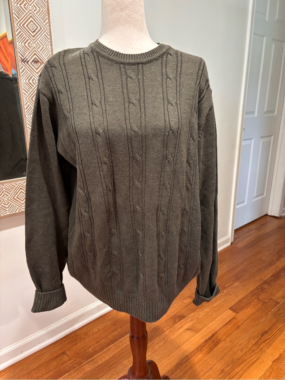 Caribbean Joe Green Men’s Cable Knit Sweater Large